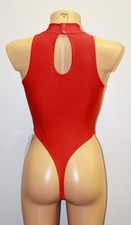 Women Thong Leotard 204-03 Sleeveless High Collar Red Spandex Size M