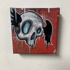Skull With Wings Original Painting graffiti Art Tattoo Art Outsider Art