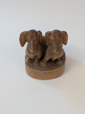 Vintage Dachshunds Pair Of Miniature Dogs Hand Carved Figure Wood Rare