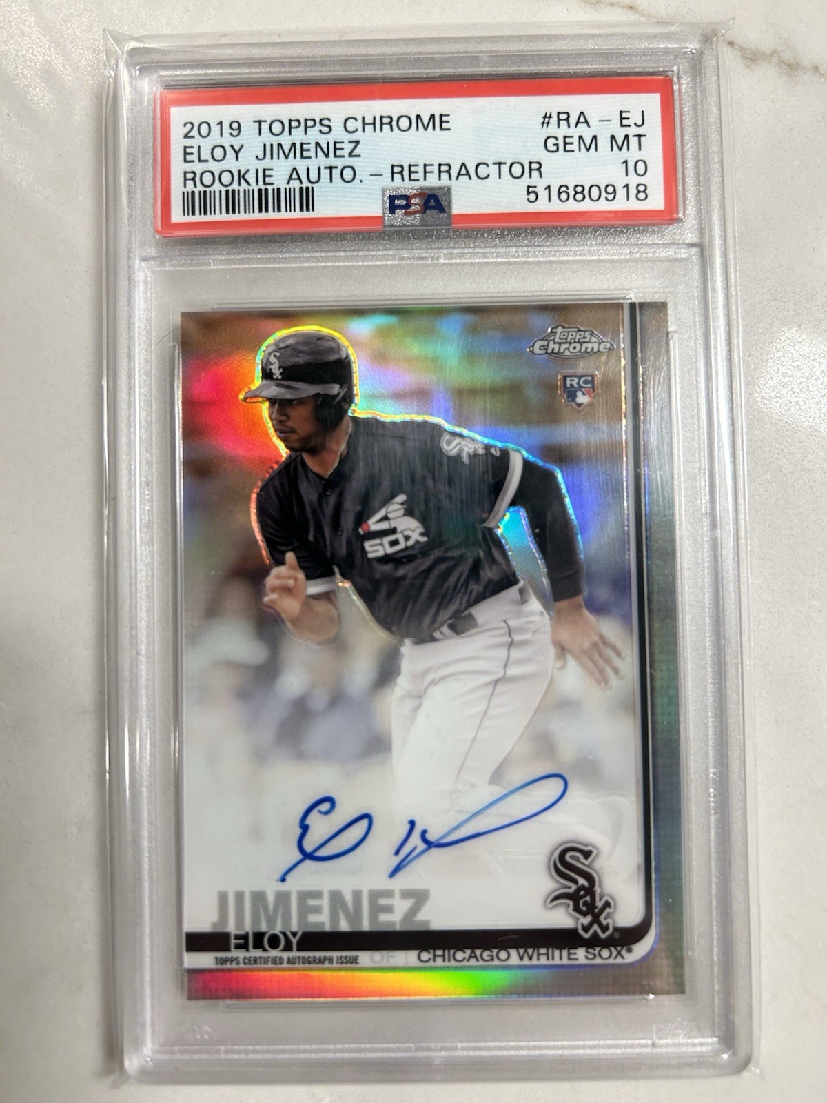2019 TOPPS CHROME ELOY JIMENEZ REFRACTOR AUTO RC  #’D /499 PSA 10