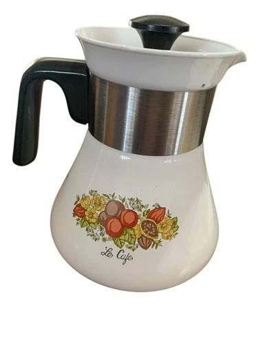 Vintage Corning Ware Spice Of Life P 106 6 Cup Le Cafe Coffee Pot, Lid,