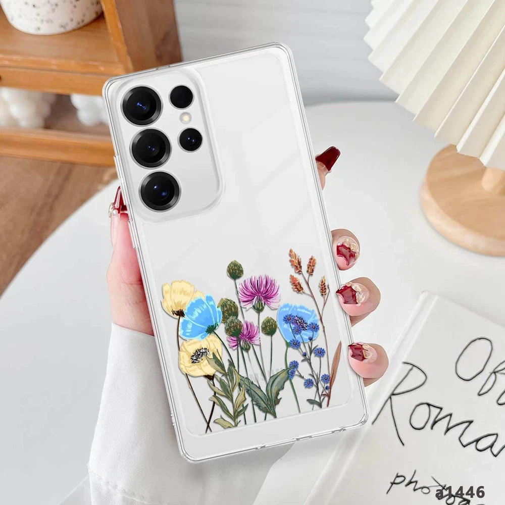 Crystal Clear Floral Phone Case for Samsung Galaxy S24 FE S23 S25 A25 A34