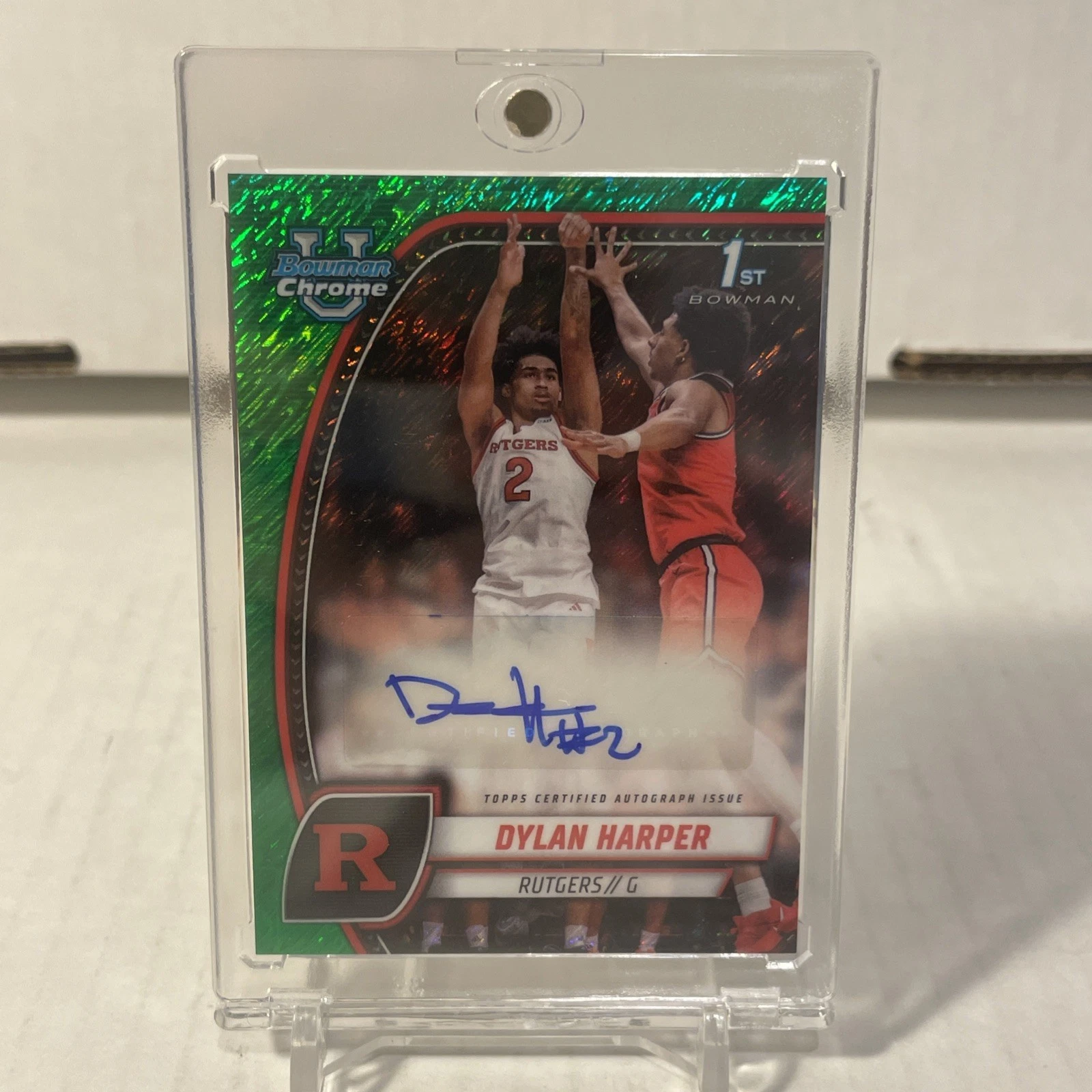 Dylan Harper 2024-25 Bowman Chrome U 1st AUTO Green Shimmer RC 22 RUTGERS
