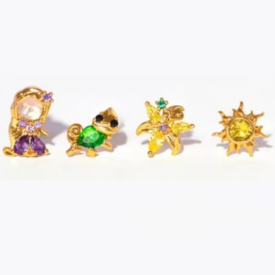 Rapunzel & Friends GOLD #4 Tone Stud Earrings Sets (Girl's Crew Inspired)