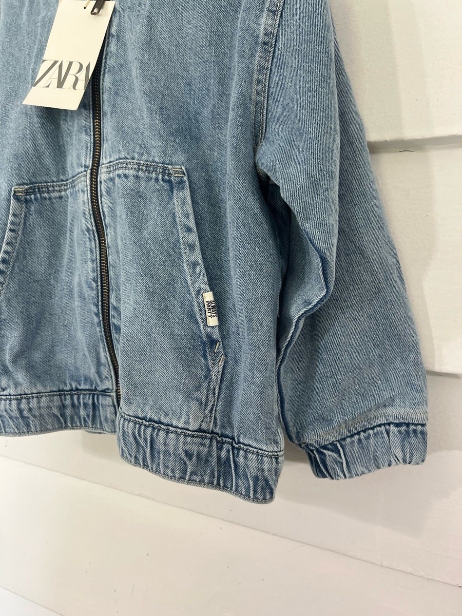 New ZARA Boy Girl Kids Blue Denim hoodie Zipper Pockets Jacket 4 5