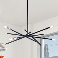 Modern Sputnik Chandelier 6 Lights Black Linear Ceiling Pendant Light Fixture...