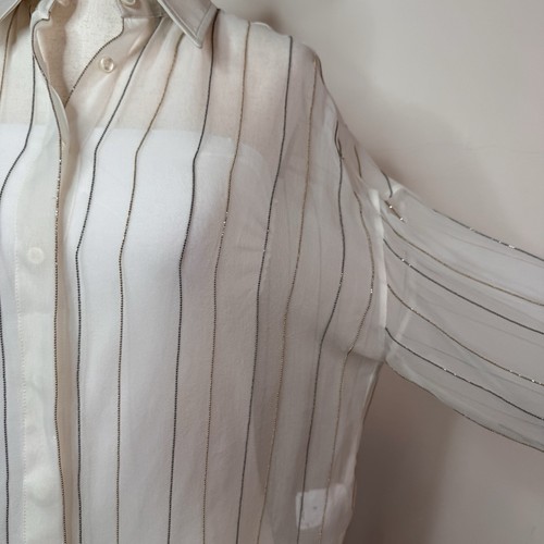 NWT Brunello Cucinelli Silk Organza Beaded Top Size Small $4995 Sheer Blouse - Picture 6 of 15
