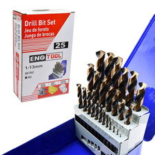 25-Piece Twist Drill Bit Set High Speed Steel M2 Jobber Length Fully Ground for