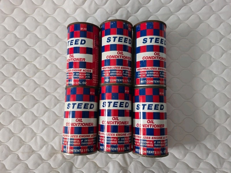 Lot of 6 Vintage Steed Oil Conditioner Can Advertising SEALED FULL CANS