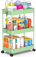 3 Tier Rolling Cart, Bathroom Cart Organizer with Wheels, Green Mobile