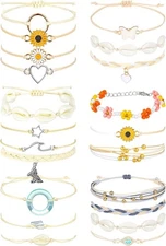 21-Piece Beige Surfer Wave Bracelet & Anklet Set – Adjustable Waterproof (Beige)