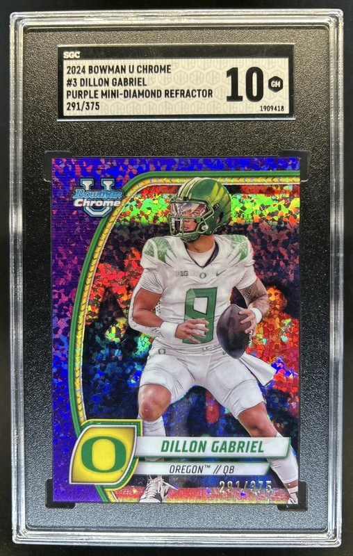 2024 Bowman Chrome U Dillon Gabriel Purple Mini Diamond Refractor #/375 SGC 10