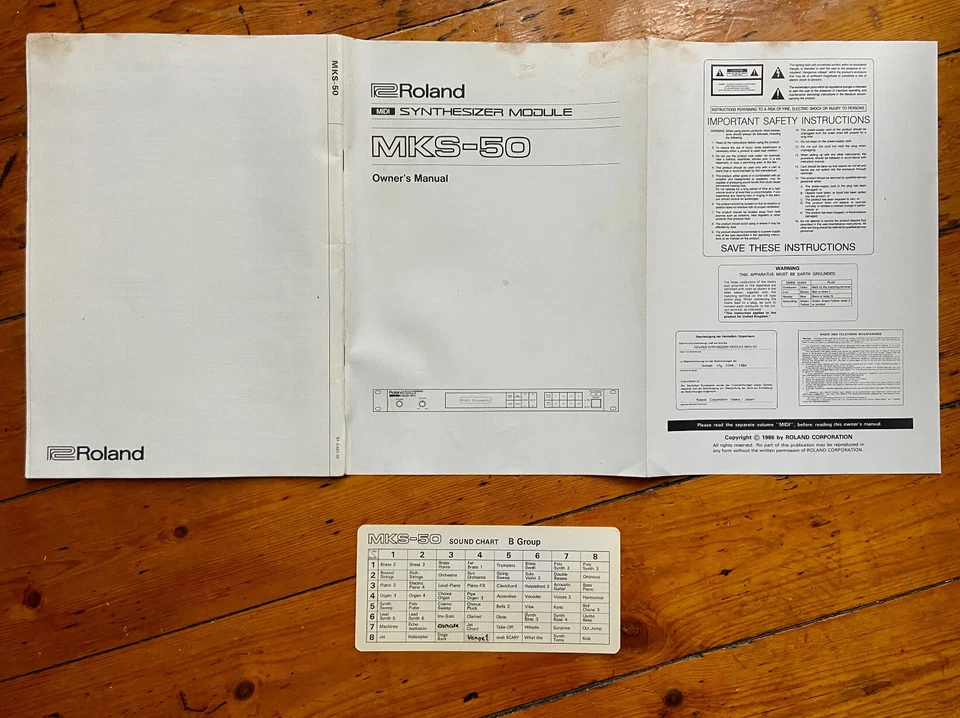 Roland MKS-50 Synthesizer Module Original Owner's Manual + Sound Chart c.1986 - Image 2 of 4