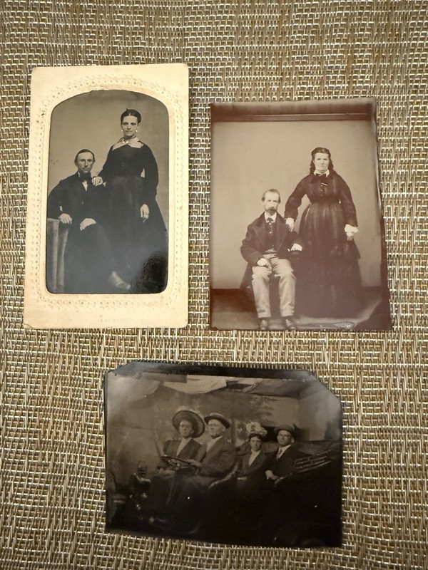 3 Antique Tin Type Photos of Couples Victorian Era 1800s