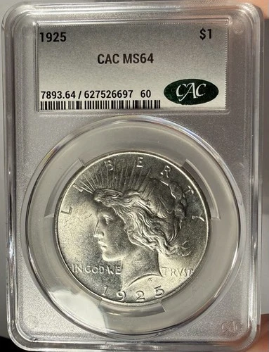 1925 $1 CACG MS 64 CAC Peace Silver Dollar
