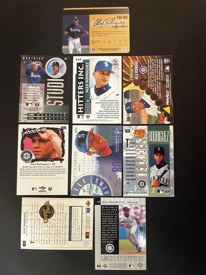 Alex Rodriguez Lote Surtido (RC) - Lote de 9 cartas - Fleer, Score, Pinnacle/Mariners Foto 2 de 2