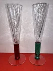Vintage Pair of Union Street Tortuga Crackled Champagne Glasses Stemware Signed