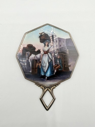 Antique George Stockwell Sterling Silver Painted Enamel Mirror London Import