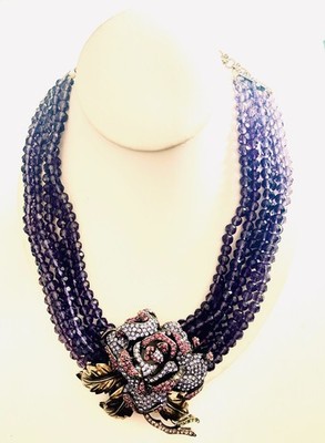 HEIDI DAUS Amethyst Swarovski Crystal Rose 6 Strand Necklace