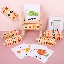 Wooden Rotating Alphabet Puzzle Reading Blocks