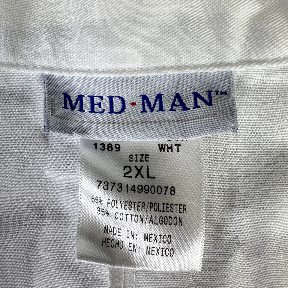 Med-Man Short Sleeve Pharmacist Lab Coat Jacket Adult 2XL White Buttons Pockets - Image 3 of 4