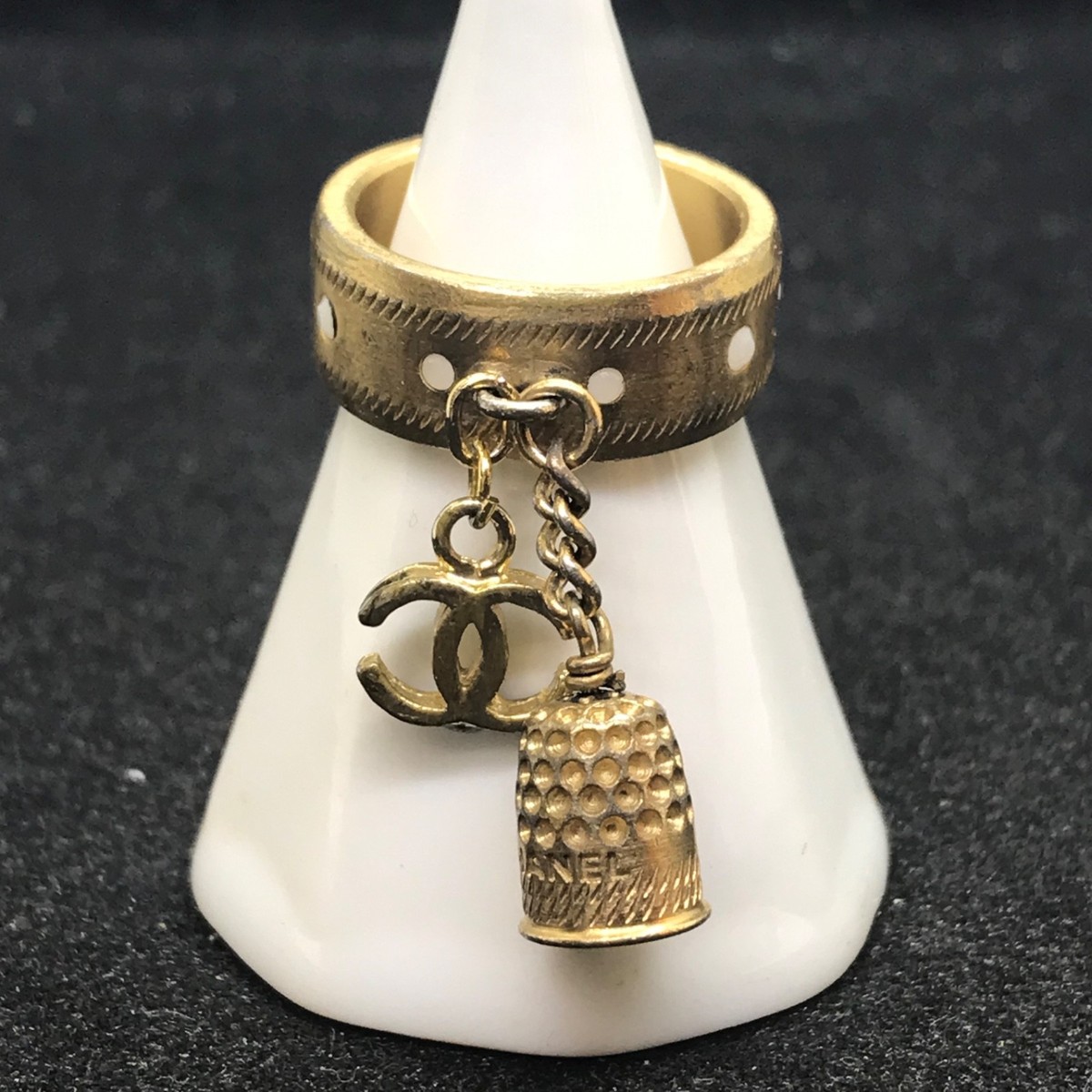 Chanel Chain Motif Ring Gold Plated #313016C84B Rare Chanel Bell Motif & CoCo Metal Ring, Gold, US 6.5 | eBay main image 4