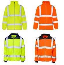 Mens Premium Safety Work Fleece Hi Vis Viz Visibility Lined Work Fleece Jacket