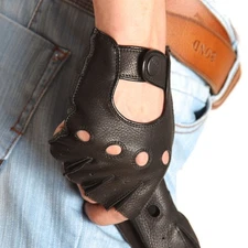 Mens Genuine Deer Leather Unlined Driving Motorcycle Fingerless Gloves #EM001W