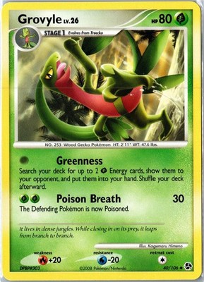 Pokemon Card - Grovyle Great Encounters 40/106 2008 Common Lightly Played