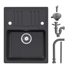 HOROW Single Bowl Black Granite Kitchen Sink, includes Siphon Tube Set 