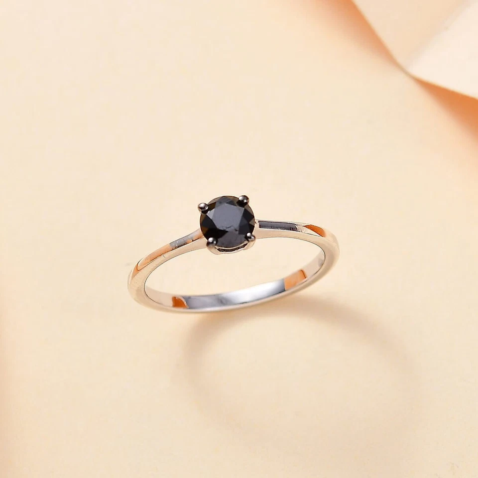 ¡HERMOSO! Anillo banda diamante negro 0,50 ctw enchapado en rodio plata de ley talla 6 Foto 2 de 4