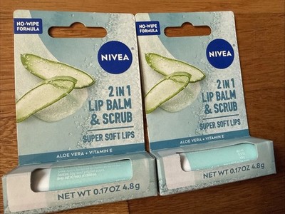 2 PackNivea 2in1 Lip Balm & Scrub Soft Lips, Aloe Vera + Vitamin E