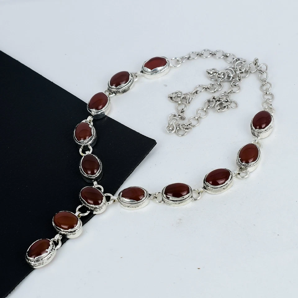 Naturale Rosso Corniola Electrofromed Collana 925 Argento Gioielli per Lei - Immagine 3 di 4