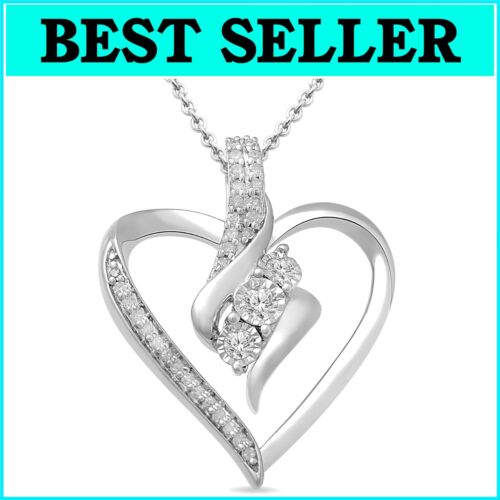 Stunning 1/4 Carat Diamond Heart Pendant Necklace, 18" Sterling Silver Chain