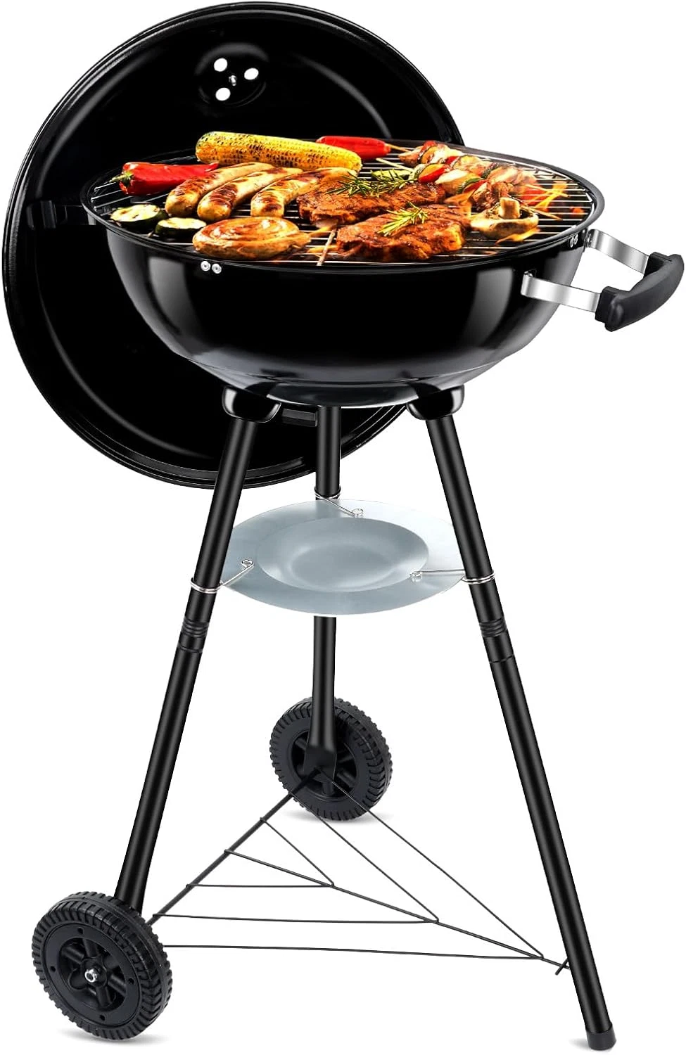 Portable 18" Charcoal Grill with Wheels for Camping & Backyard BBQ Fun