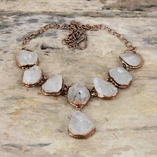 Rainbow Moonstone Rough Electroformed Chain Adjustable Necklace Copper 18.0"