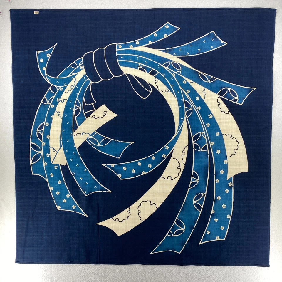 Japanese Aizome Indigo Dyed Good Luck Motif Panel Noren Woven Cotton Blue 40x40 - Image 2 of 4