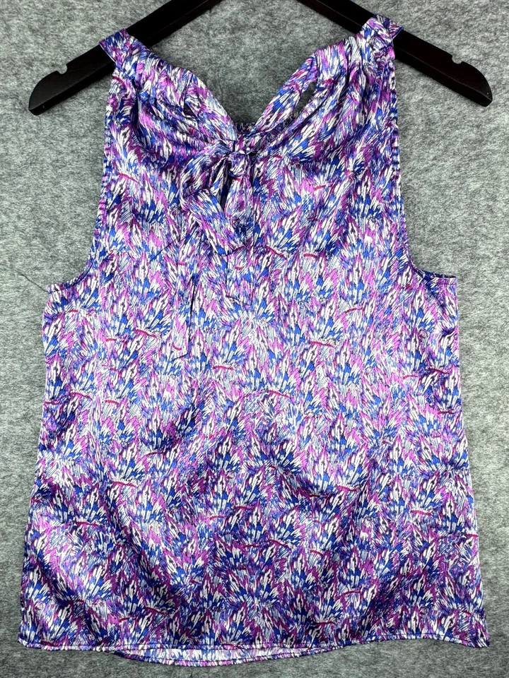 The Limited Woman’s Tie Neck Halter Tank Top Satin Feel Pink Blue Size Medium Foto 2 de 4