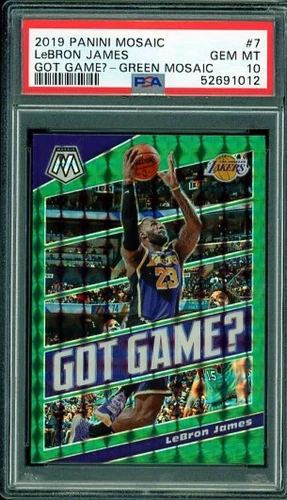 LeBron James Card 2019-20 Panini Mosaic Got Game Green Mosaic #7 PSA 10