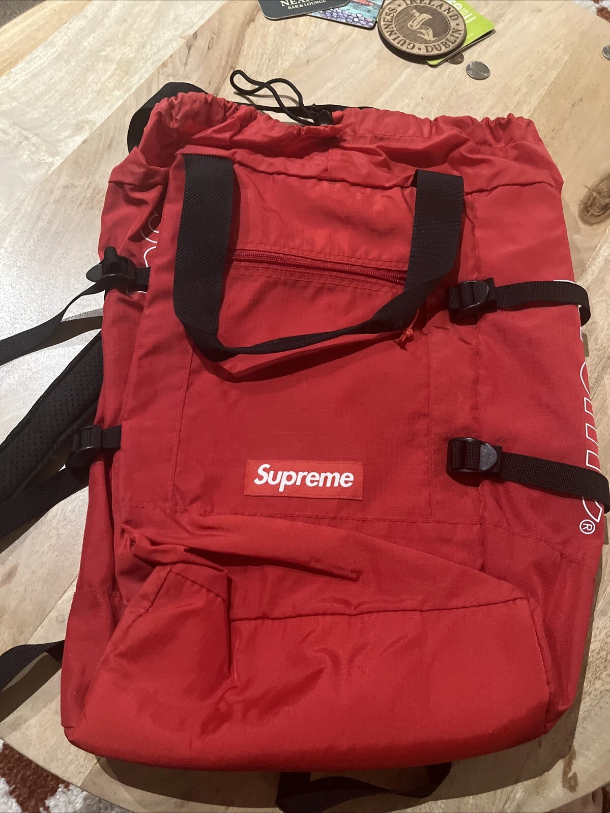 Sac à dos fourre tout Supreme rouge logo boîte royale (100% authentique)