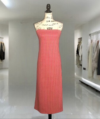 ZARA Long Dress Women s Red Plaid Print Straight Neck Thin Straps Size M