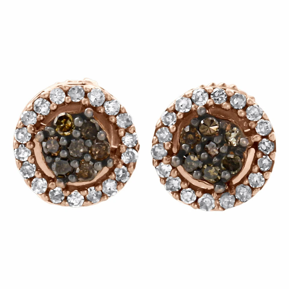 Pendientes con racimo de flores de diamantes marrones de oro rosa de 10 quilates de 7 mm de 0,25 quilates Foto 2 de 4