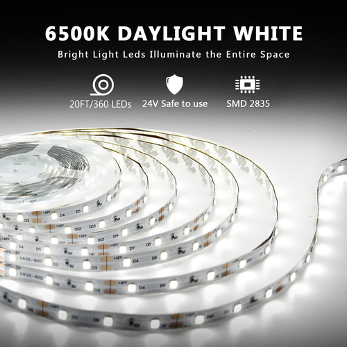 Dalattin White LED Strip Lights, 20Ft Dimmable Super Bright 24V Led Tape Light 6 - Picture 2 of 12