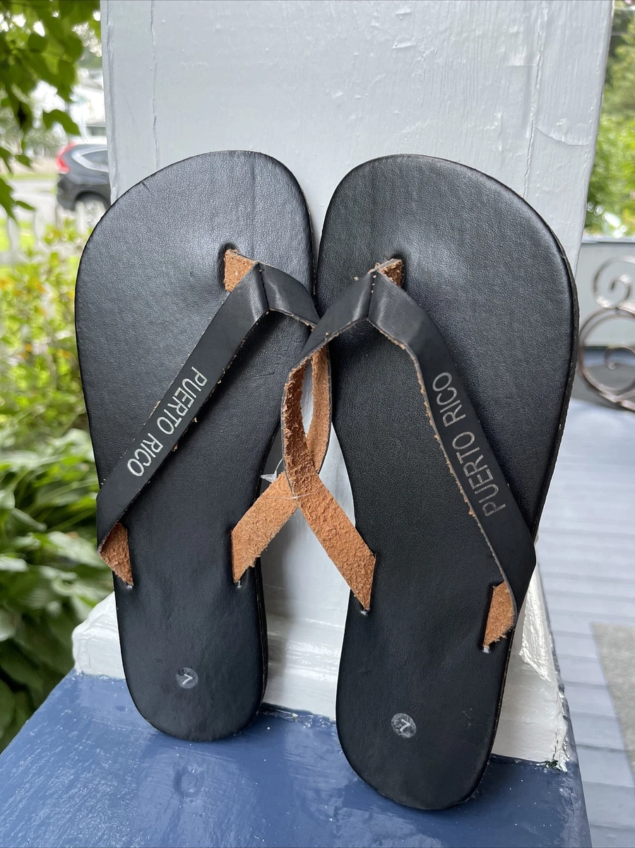 Puerto Rico Women Black Flip Flops Size 8