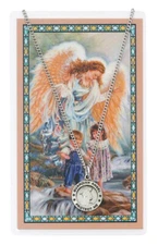Guardian Angel Holy Prayer Card Set with 16 Inch Holy Catholic Silvertone Chain