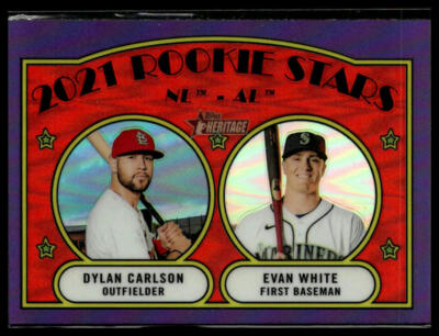 2021 Topps Heritage #295 2021 Stars NL/ AL  Carlson /White Chrome Purple Refr