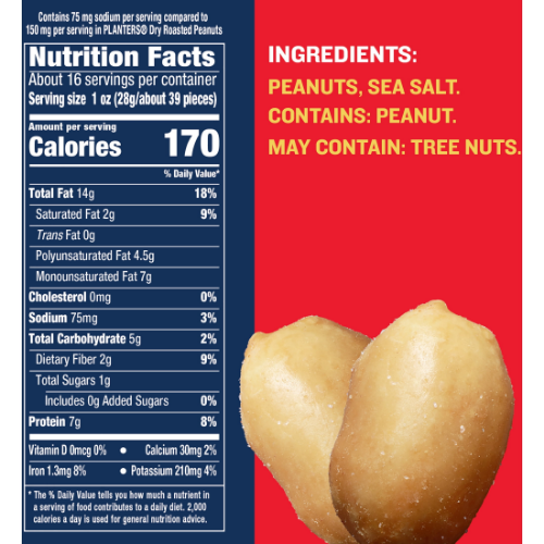 (4 pack) PLANTERS Lightly Salted Roasted Peanuts, Plant Based Protein 16oz Jar - Picture 4 of 18