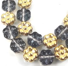 25 Czech Glass Daisy Flower Beads - Gold/Montana Blue 8mm