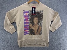 Whitney Houston Womens Sweater Extra Large Tan Spellout Oversized Sweatshirt XS