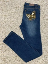 Vigoss Jeans Girls Size 16 Low Rise Embellished Pockets Skinny Denim (28x30)